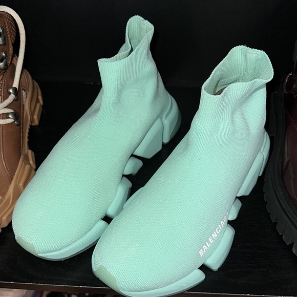 Balenciaga Speed 2.0 Logo Knit Sock Sneakers - Mint Color Size 6 - Picture 3 of 11